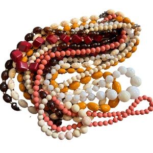 Vintage Celluloid and Plastic Beads Necklaces  7 pcs Lot